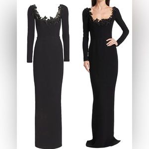 Oscar De La Renta Black Embroidered Ivy Gown Long Dress